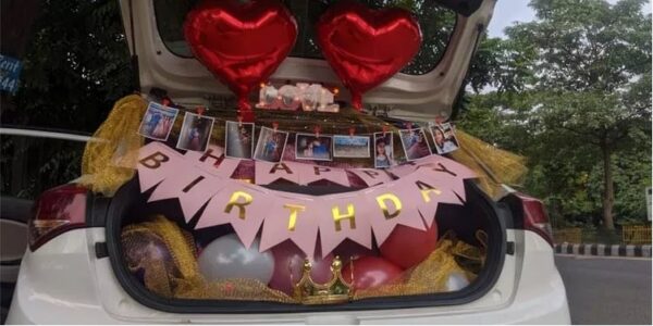 birthday surprise in car trunk